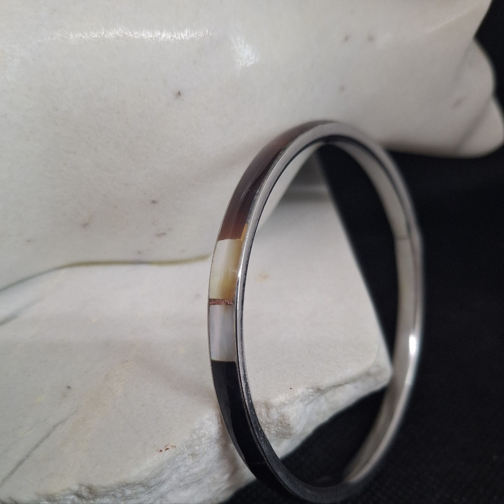 VINTAGE Multitone Inlay Bracelet - Black, Brown, Cream